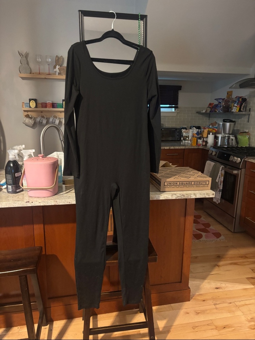 Black Long-Sleeve One-Piece Jumpsuit